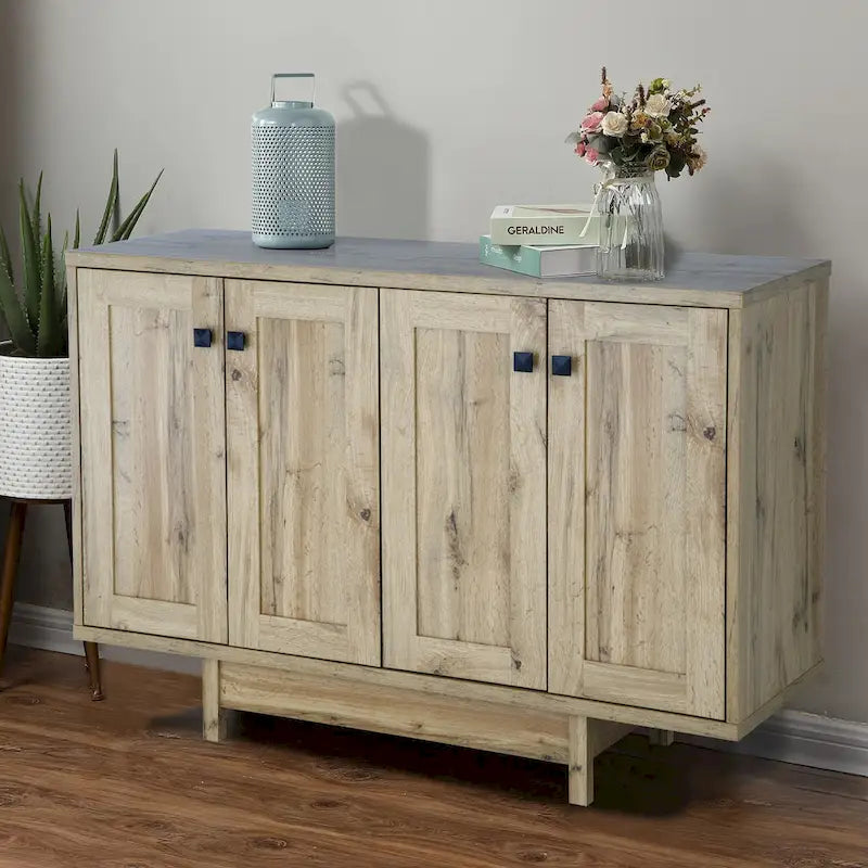 Meuble de rangement 2 portes, 119 cm — Chêne beige / Gris foncé / Gris vieilli, montage à 1 personne