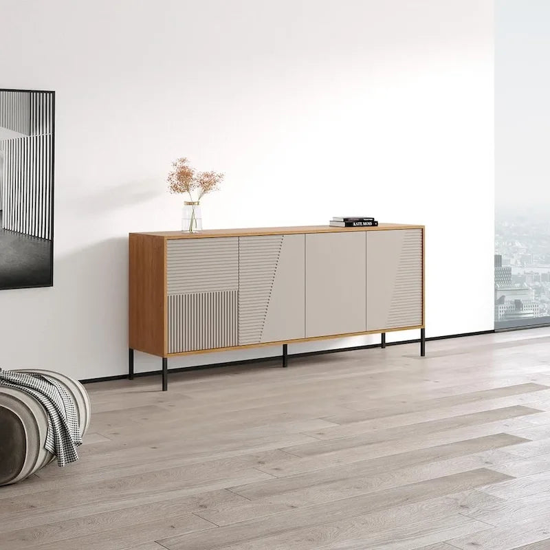 Buffet/Bahut mat – Teck/Cachemire, Cachemire et noir – 3 portes
