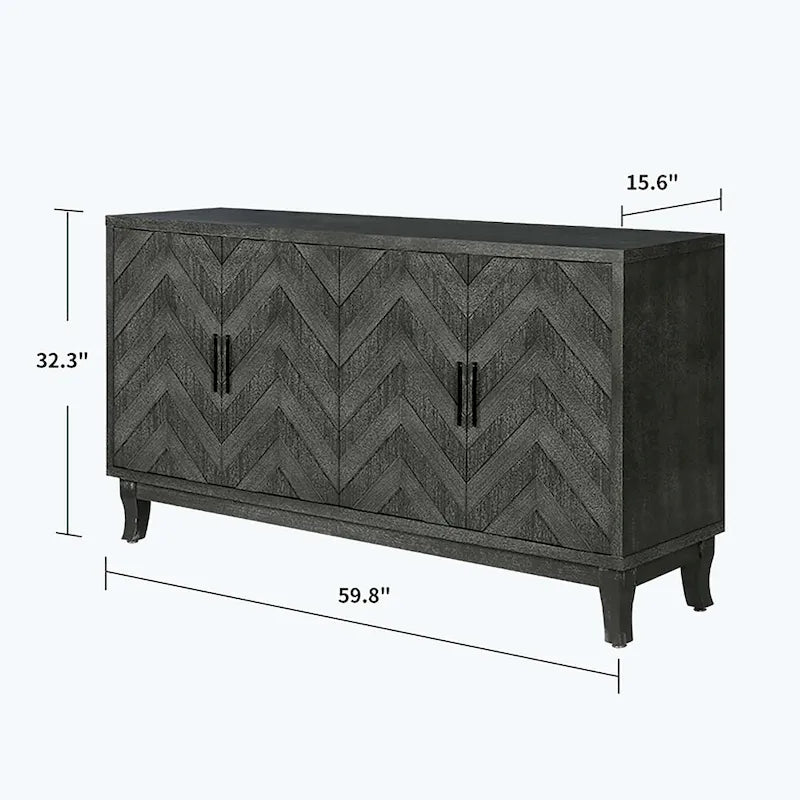 Armoire de rangement vintage 4 portes gris foncé/vert antique pour salon et chambre