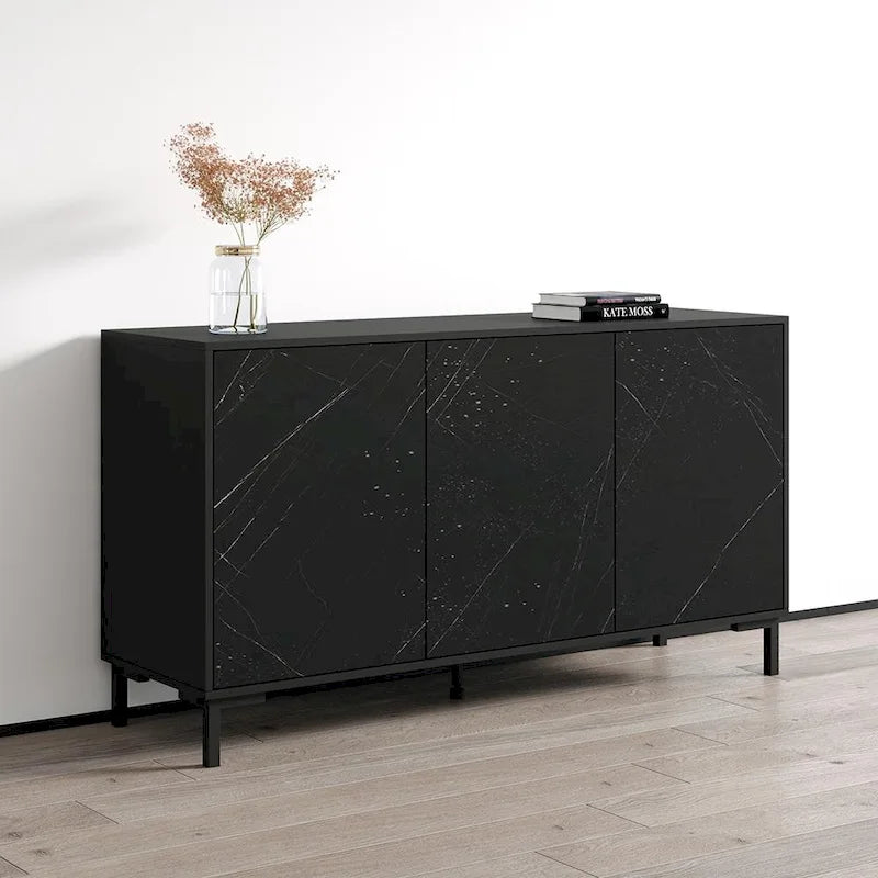 Buffet noir et blanc mat — Meuble de rangement moderne à 2 portes