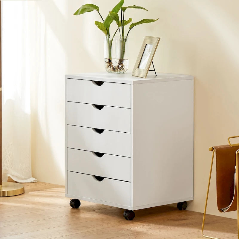 Meuble de rangement mobile à 5 tiroirs (blanc/noir) avec roulettes