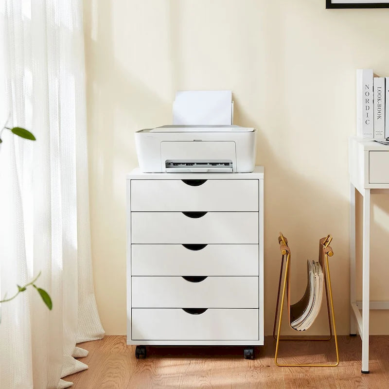 Meuble de rangement mobile à 5 tiroirs (blanc/noir) avec roulettes