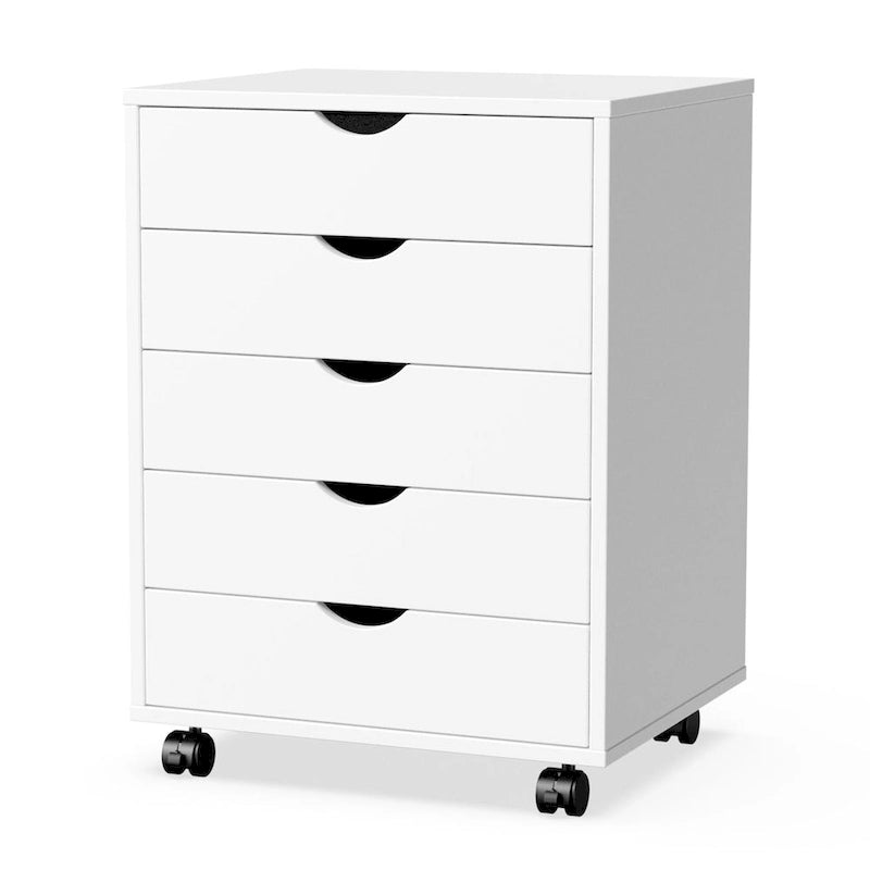 Meuble de rangement mobile à 5 tiroirs (blanc/noir) avec roulettes