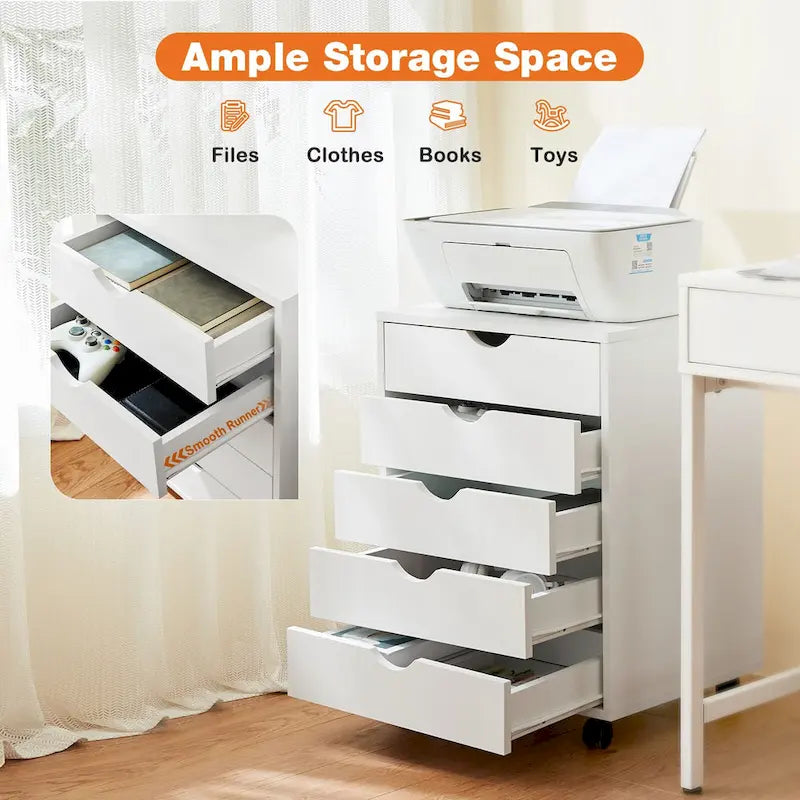Meuble de rangement mobile à 5 tiroirs (blanc/noir) avec roulettes
