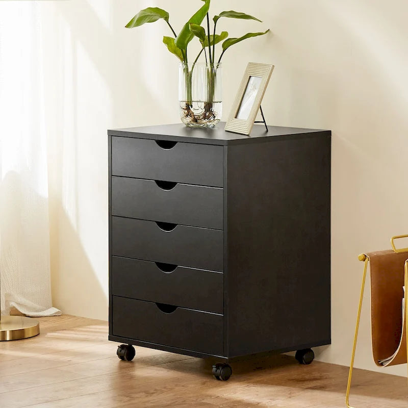 Meuble de rangement mobile à 5 tiroirs (blanc/noir) avec roulettes
