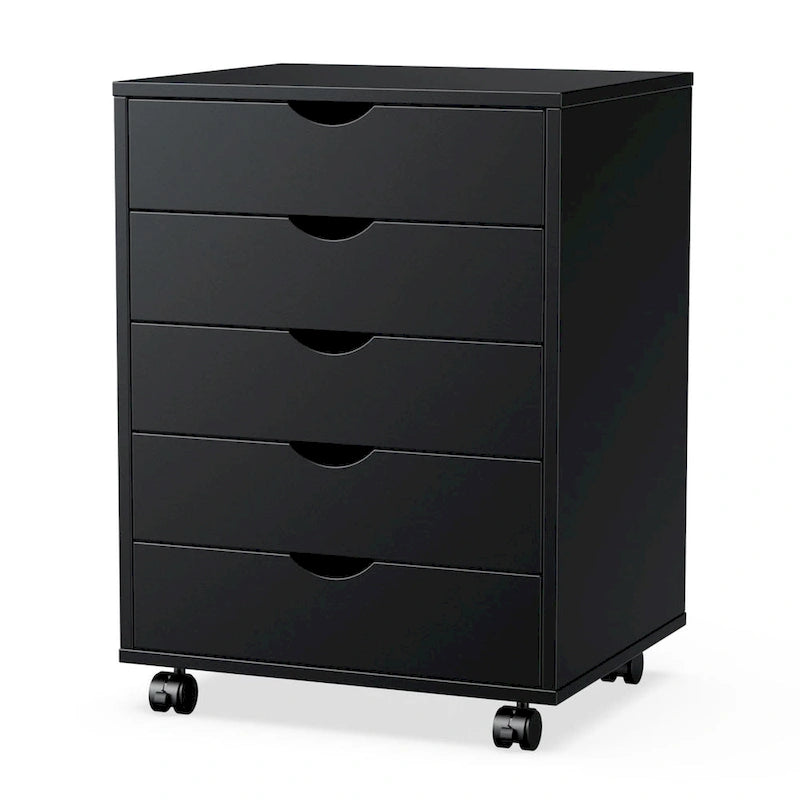 Meuble de rangement mobile à 5 tiroirs (blanc/noir) avec roulettes