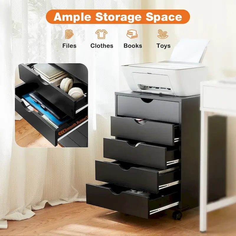 Meuble de rangement mobile à 5 tiroirs (blanc/noir) avec roulettes