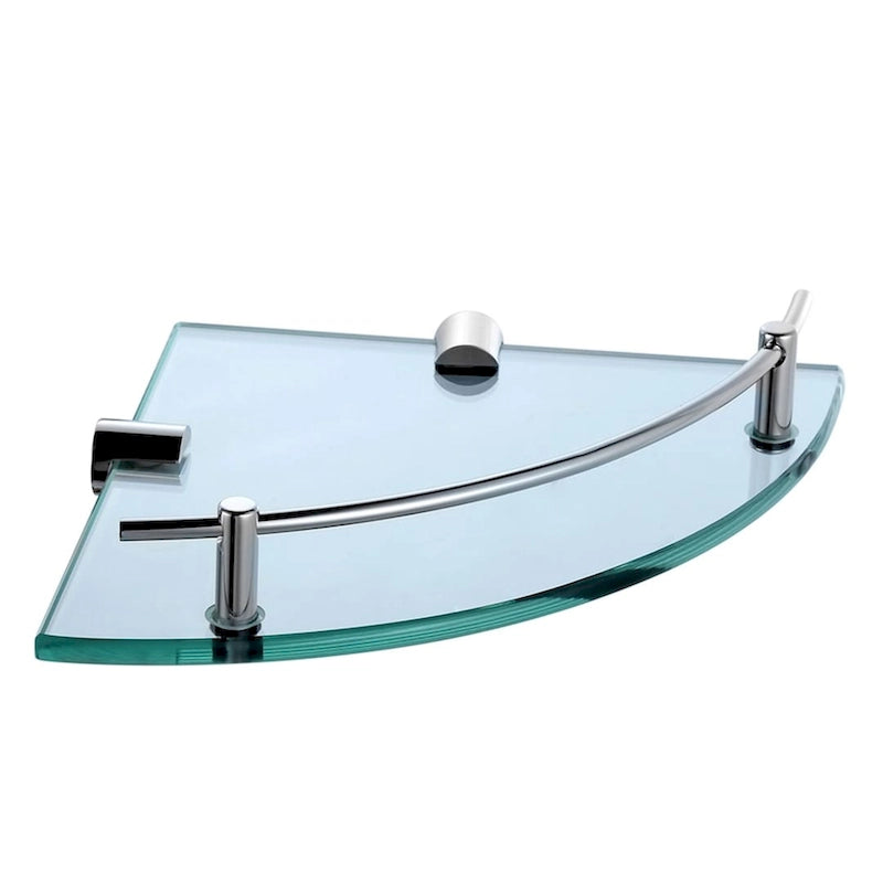 Étagère d'angle en verre transparent, barre de protection chromée, installation par une seule personne