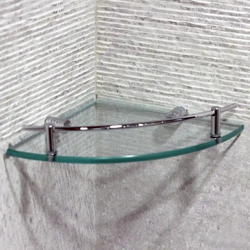 Étagère d'angle en verre transparent, barre de protection chromée, installation par une seule personne