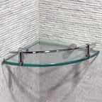 Étagère d'angle en verre transparent, barre de protection chromée, installation par une seule personne