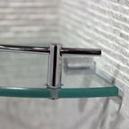 Étagère d'angle en verre transparent, barre de protection chromée, installation par une seule personne