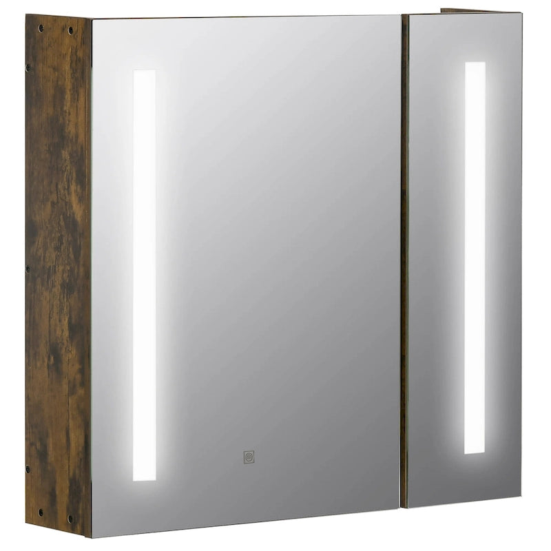 Armoire de toilette murale à LED en grain de bois foncé, 1 personne