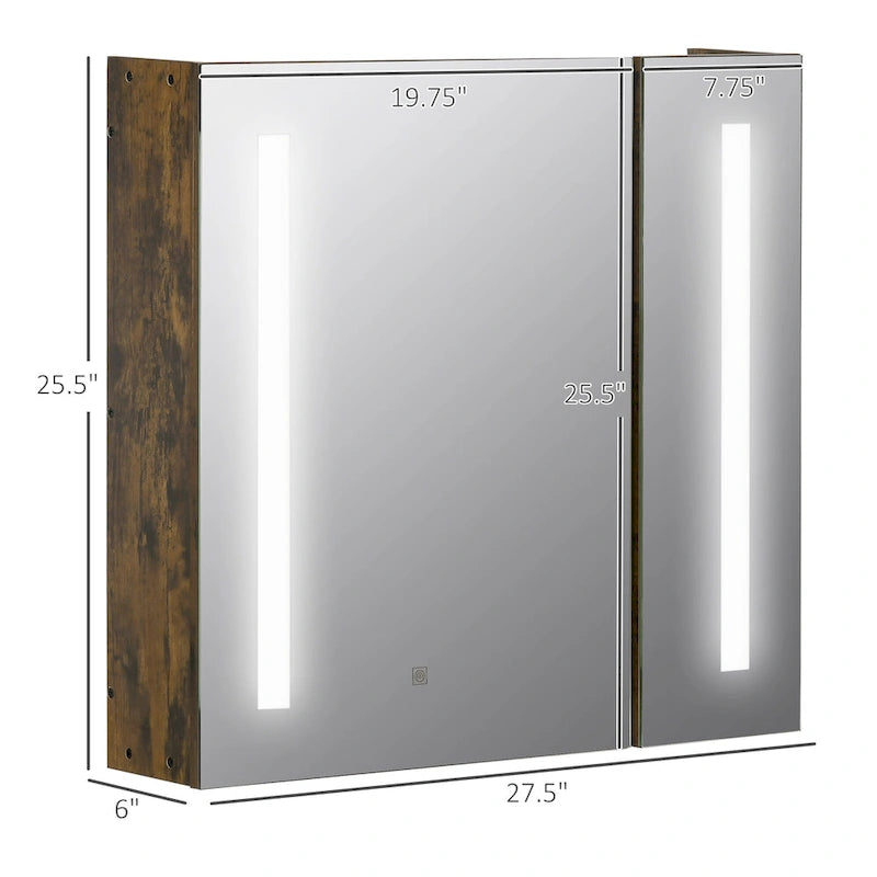 Armoire de toilette murale à LED en grain de bois foncé, 1 personne