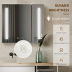 Armoire de toilette murale à LED en grain de bois foncé, 1 personne