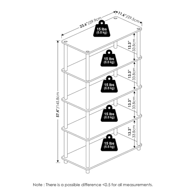 Étagère à livres autoportante à 5 niveaux, multicolore, simple