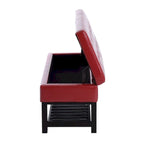 Banc de rangement ottoman capitonné en similicuir rouge avec porte-chaussures – 1 personne