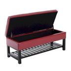 Banc de rangement ottoman capitonné en similicuir rouge avec porte-chaussures – 1 personne