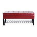 Banc de rangement ottoman capitonné en similicuir rouge avec porte-chaussures – 1 personne