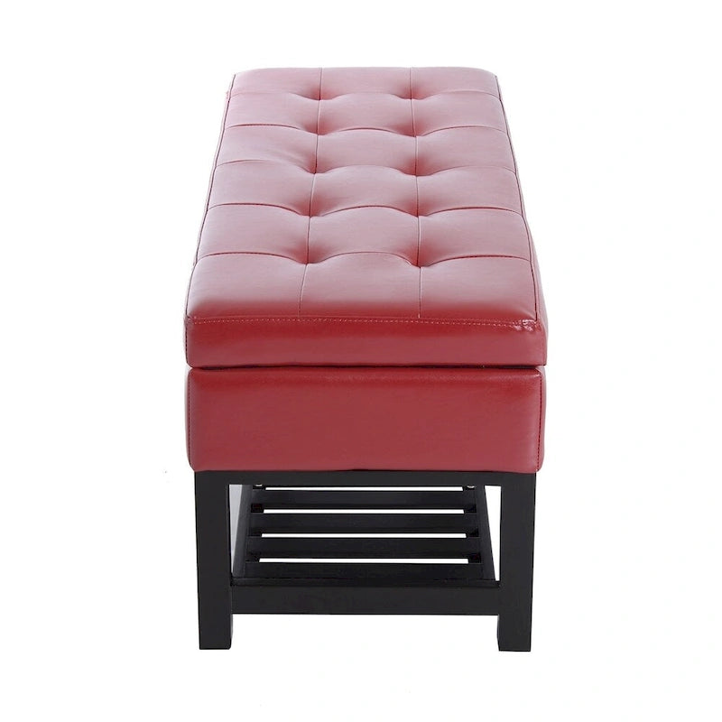 Banc de rangement ottoman capitonné en similicuir rouge avec porte-chaussures – 1 personne