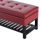 Banc de rangement ottoman capitonné en similicuir rouge avec porte-chaussures – 1 personne