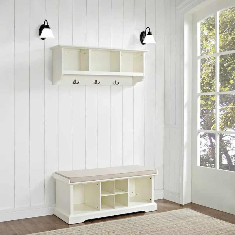 Ensemble banc et étagère d'entrée 2 pièces en bois blanc – Pour 1 à 2 utilisateurs