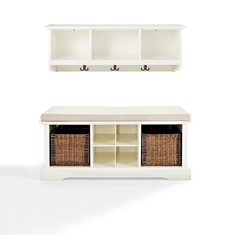 Ensemble banc et étagère d'entrée 2 pièces en bois blanc – Pour 1 à 2 utilisateurs