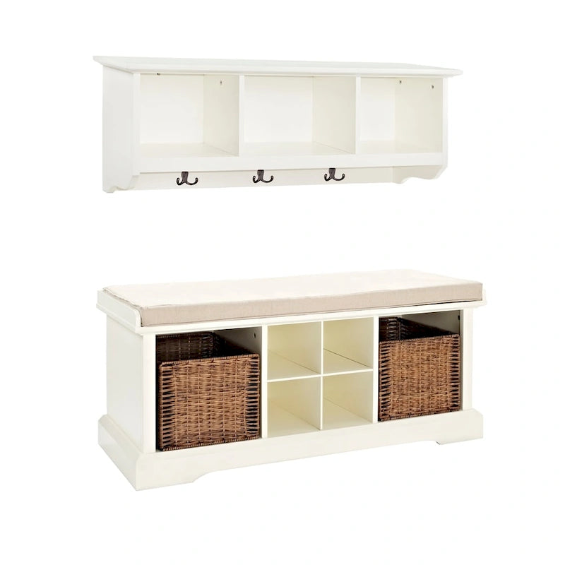 Ensemble banc et étagère d'entrée 2 pièces en bois blanc – Pour 1 à 2 utilisateurs