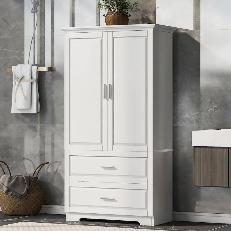 Armoire de rangement haute blanche – 2 portes et 2 tiroirs, pour 1 personne