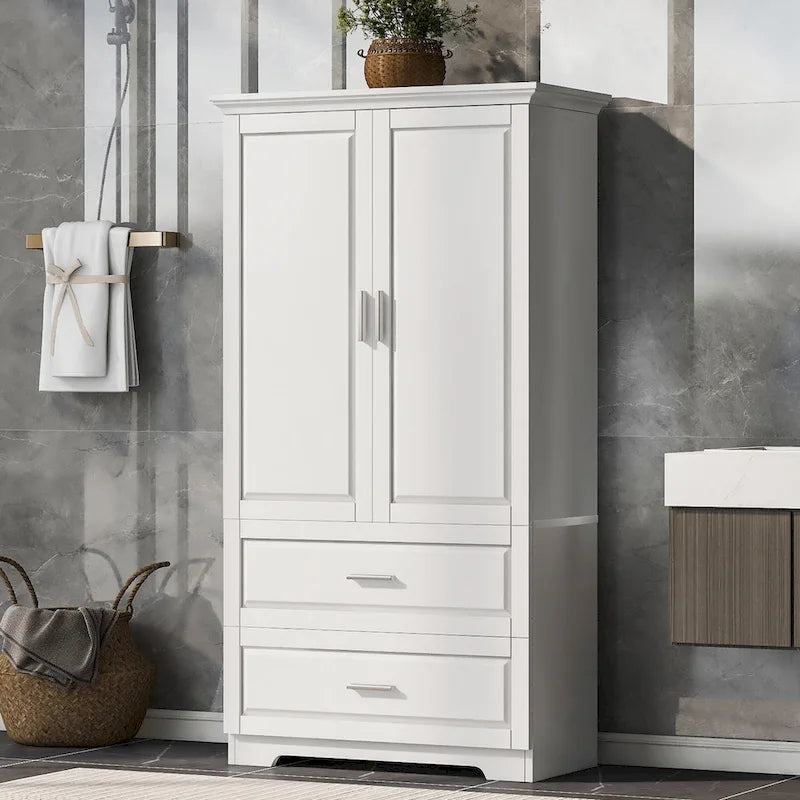Armoire de rangement haute blanche – 2 portes et 2 tiroirs, pour 1 personne