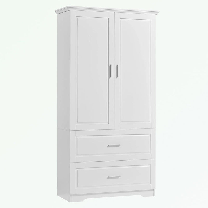Armoire de rangement haute blanche – 2 portes et 2 tiroirs, pour 1 personne
