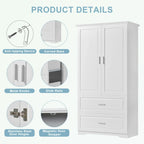 Armoire de rangement haute blanche – 2 portes et 2 tiroirs, pour 1 personne