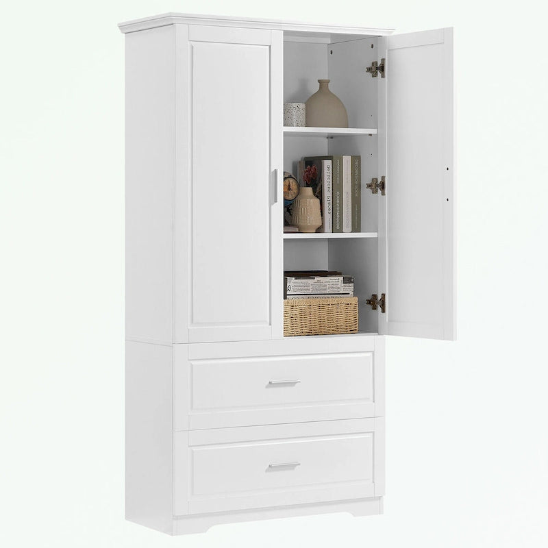 Armoire de rangement haute blanche – 2 portes et 2 tiroirs, pour 1 personne