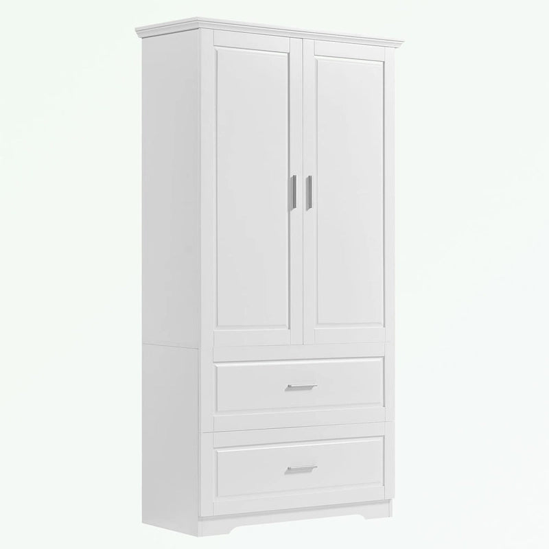 Armoire de rangement haute blanche – 2 portes et 2 tiroirs, pour 1 personne