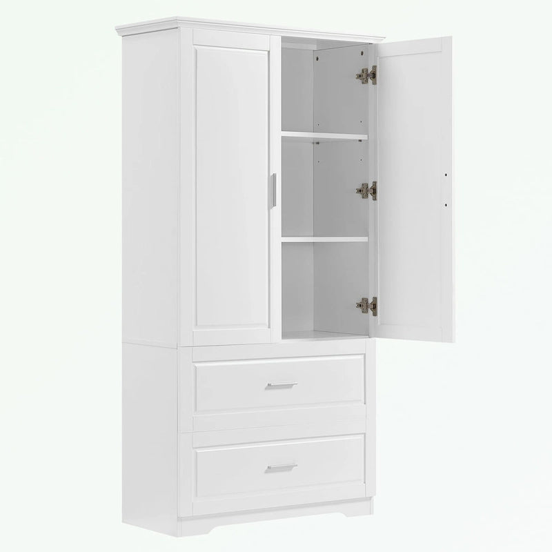 Armoire de rangement haute blanche – 2 portes et 2 tiroirs, pour 1 personne