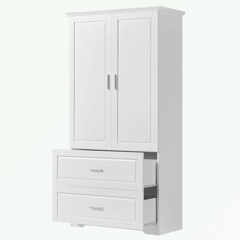 Armoire de rangement haute blanche – 2 portes et 2 tiroirs, pour 1 personne