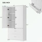 Armoire de rangement haute blanche – 2 portes et 2 tiroirs, pour 1 personne