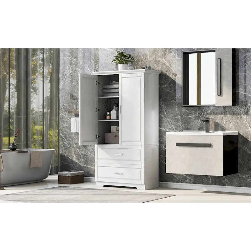 Armoire de rangement haute blanche – 2 portes et 2 tiroirs, pour 1 personne