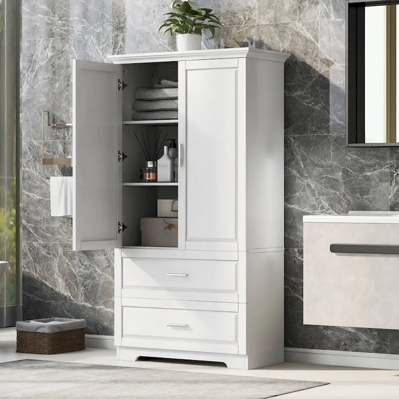 Armoire de rangement haute blanche – 2 portes et 2 tiroirs, pour 1 personne