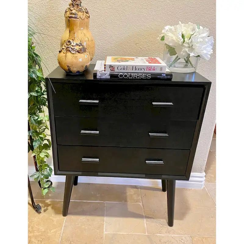 Commode noire à 3 tiroirs – Style mid-century, simple