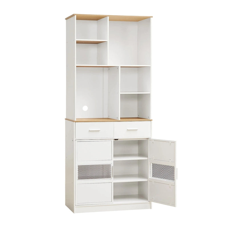 Meuble de rangement de cuisine blanc à 2 portes avec tiroirs et étagères ouvertes