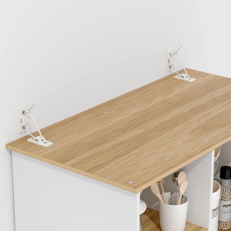 Meuble de rangement de cuisine blanc à 2 portes avec tiroirs et étagères ouvertes