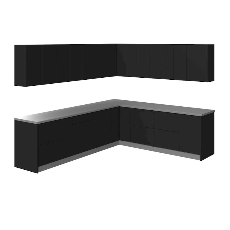Ensemble de meubles de cuisine modernes Noir / Blanc / Argent, 3,05 x 2,6 m (259 x 305 cm)