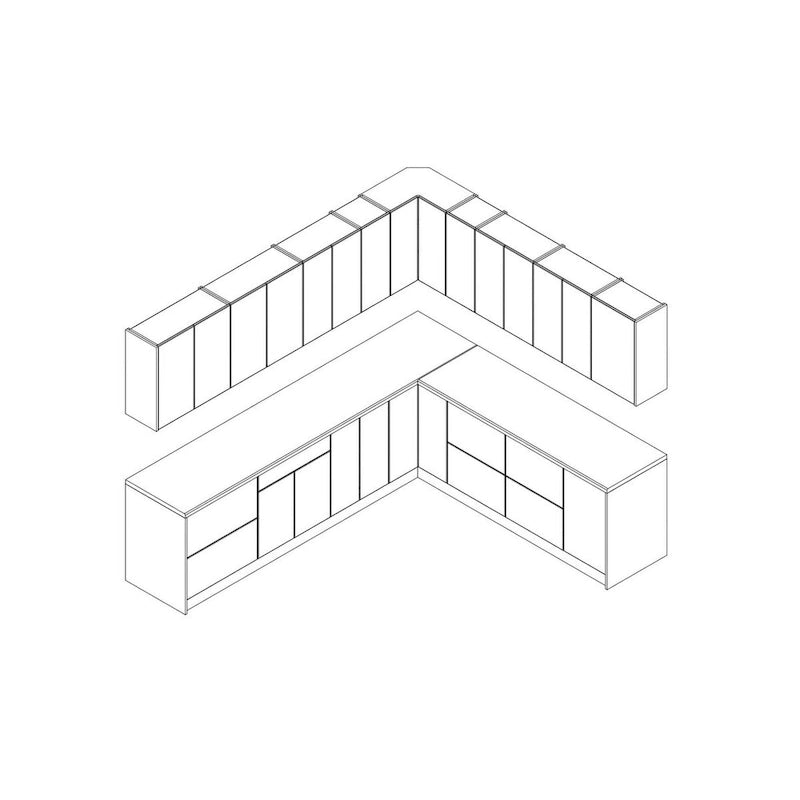 Ensemble de meubles de cuisine modernes Noir / Blanc / Argent, 3,05 x 2,6 m (259 x 305 cm)