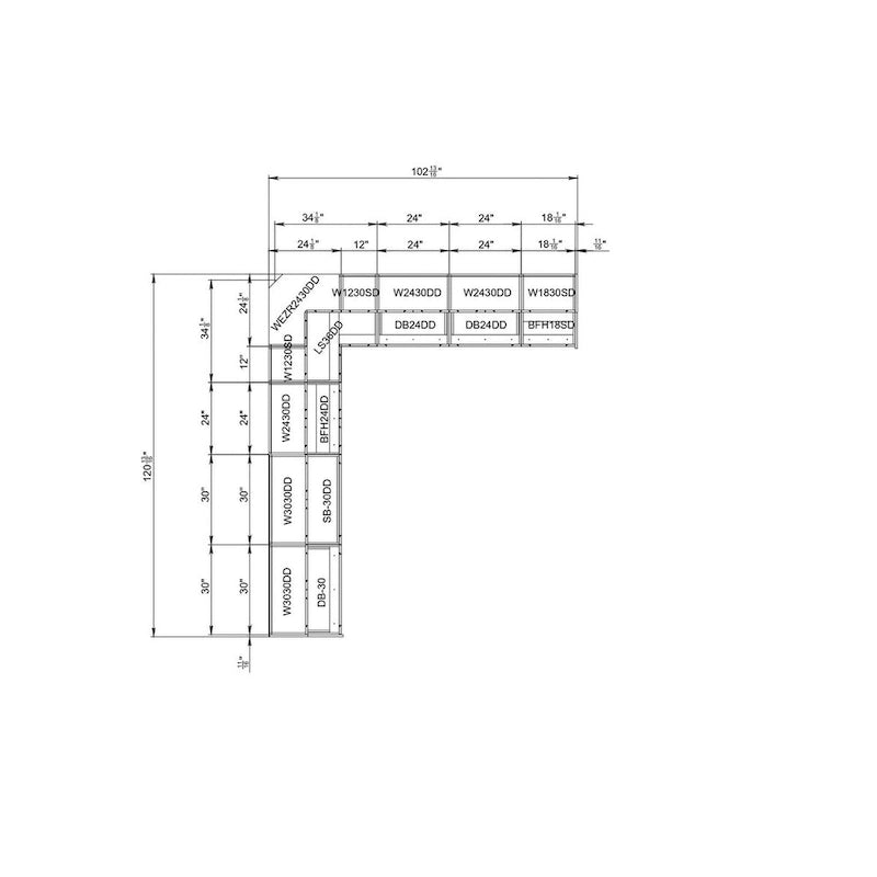 Ensemble de meubles de cuisine modernes Noir / Blanc / Argent, 3,05 x 2,6 m (259 x 305 cm)