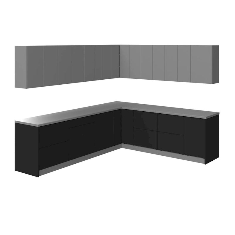 Ensemble de meubles de cuisine modernes Noir / Blanc / Argent, 3,05 x 2,6 m (259 x 305 cm)