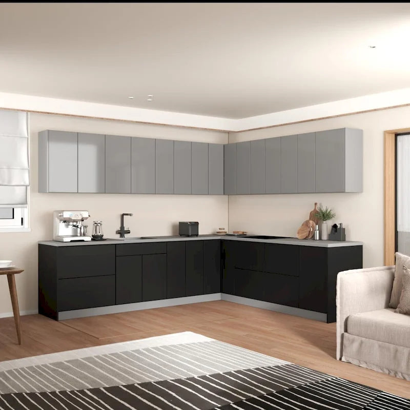 Ensemble de meubles de cuisine modernes Noir / Blanc / Argent, 3,05 x 2,6 m (259 x 305 cm)