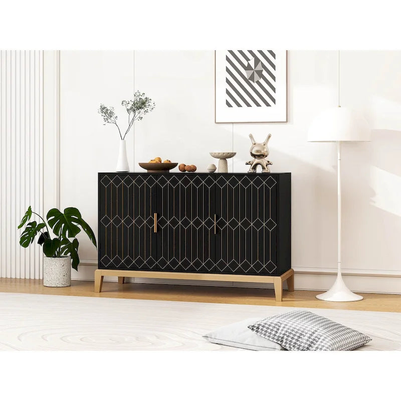 Buffet vaisselier antique noir à 3 portes avec étagère réglable