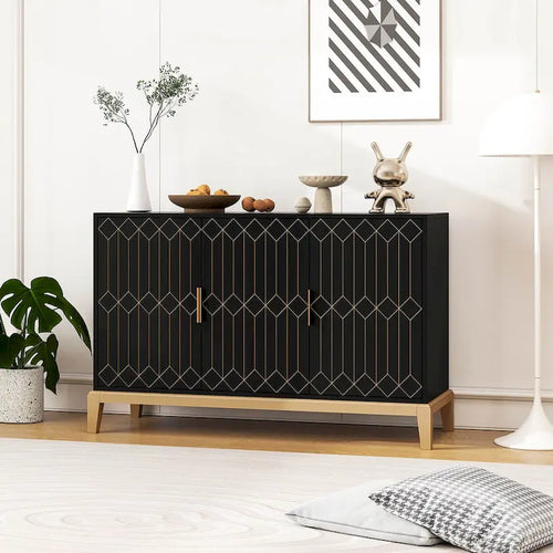 Buffet vaisselier antique noir à 3 portes avec étagère réglable