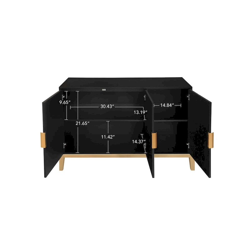 Buffet vaisselier antique noir à 3 portes avec étagère réglable
