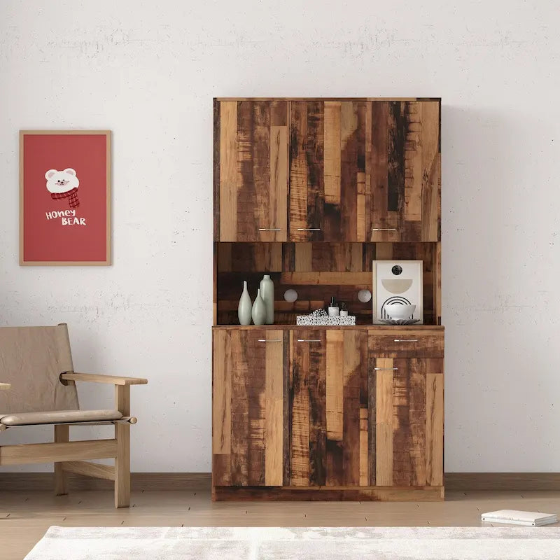 Armoire haute noire/noyer/blanche/chêne, 6 portes 1 tiroir, simple